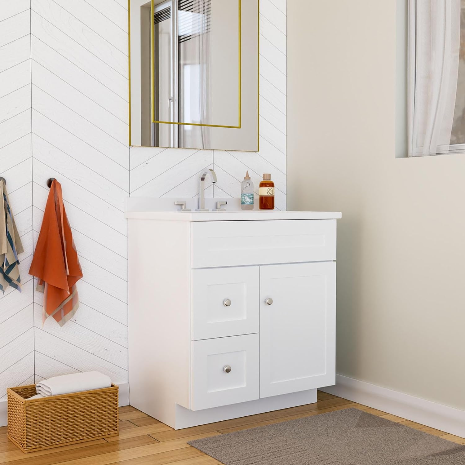 KitchenMan 30 Inch Bathroom Vanity Without Sink and Top Unassembled Bathroom Sink Cabinet not Include Handles, Double Door Bathroom Vanities for Bedroom, White