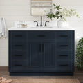 ARIEL Hepburn 48-inch Bathroom Vanity with Sink,Solid Wood, 1.5-inch Carrara White Quartz Countertop, Single Rectangular Porcelain Sink, 2 Soft Closing Doors, 9 Dovetail Drawers, Midnight Blue