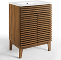 Modway Render Mid-Century Bathroom Vanity With Sink in Walnut White,24 Inch