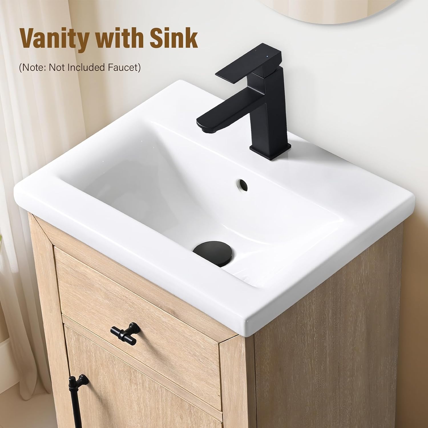 HOMEBEYOND 20 Inch Bathroom Vanity with Single Sink & Ceramic Top, MDF Material Vanity Cabinet with Basin Combo, Soft-Closing Doors, Removable Shelf, Backsplash