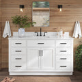 ARIEL Hepburn 60-inch Bathroom Vanity with Sink,Solid Wood, 0.75-inch Italian Carrara Marble Countertop, Single Rectangular Porcelain Sink, 2 Soft Closing Doors, 9 Dovetail Drawers, White