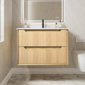 32' Japandi Floating Bathroom Vanity with Sink, Pre-Assembled Natural Oak Multi-Layer Solid Wood Bathroom Sink Vanity, Wall Mounted with Integrated Stone Top and 2 Soft Close Drawers