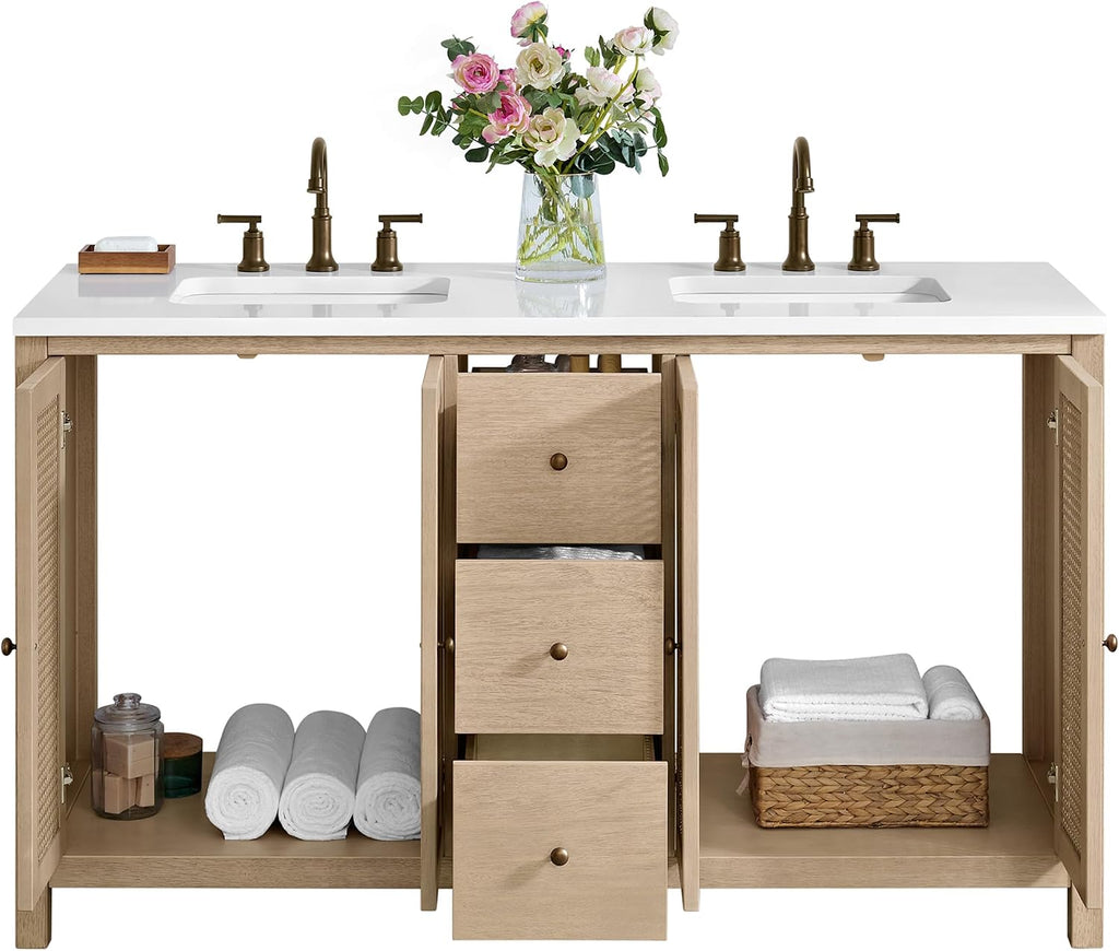 Alaterre Furniture Lucca Bathroom Vanity - Freestanding Cabinet Without Sink - 60 Inch Wood Bathroom Vanity with Soft-Close Doors and Three Drawers - for Double Sink Cabinet (Natural)