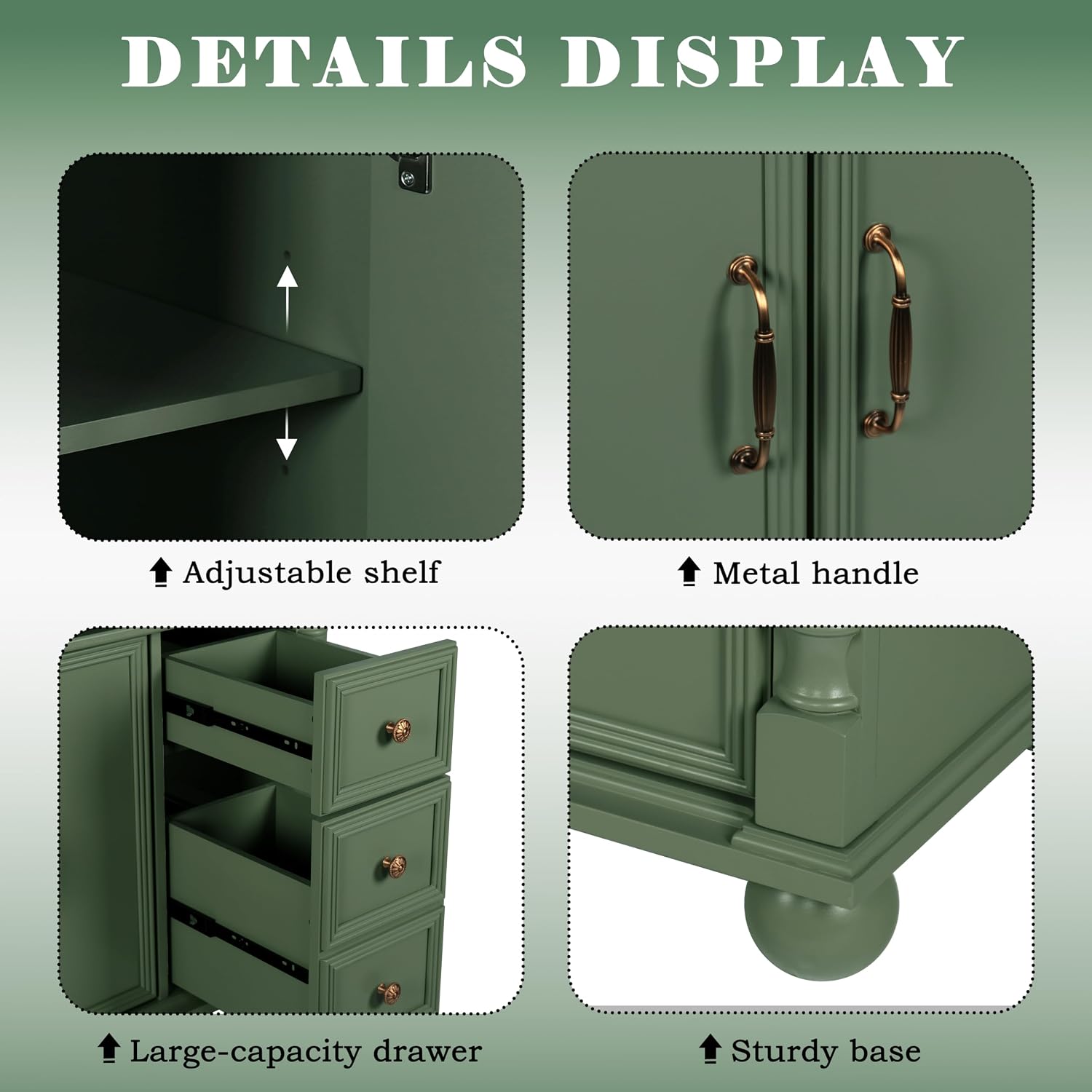 36 inch Bathroom Vanity with Sink, Freestanding Bathroom Vanity Cabinet with Ceramic Sink, Flip Top Drawer, 2 Large Capacity Drawers, Soft Closing Doors, Adjustable Shelf, Round Column Base, Green