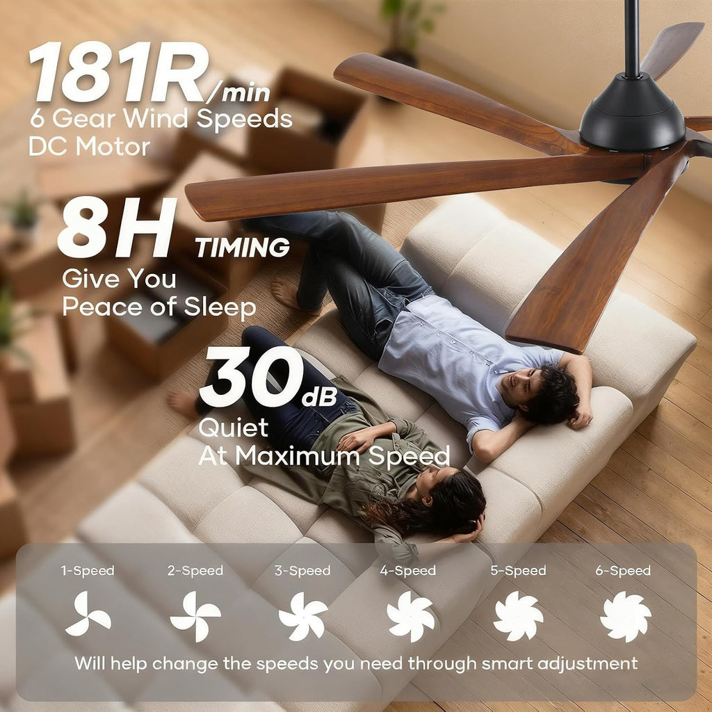 72 Inch Smart Ceiling Fan with Light and Remote via WiFi Alexa, Large Outdoor Ceiling Fans for Patios Damp Rated, Farmhouse Wood Propeller Ceiling Fan for Exterior Outside, High Velocity DC Motor