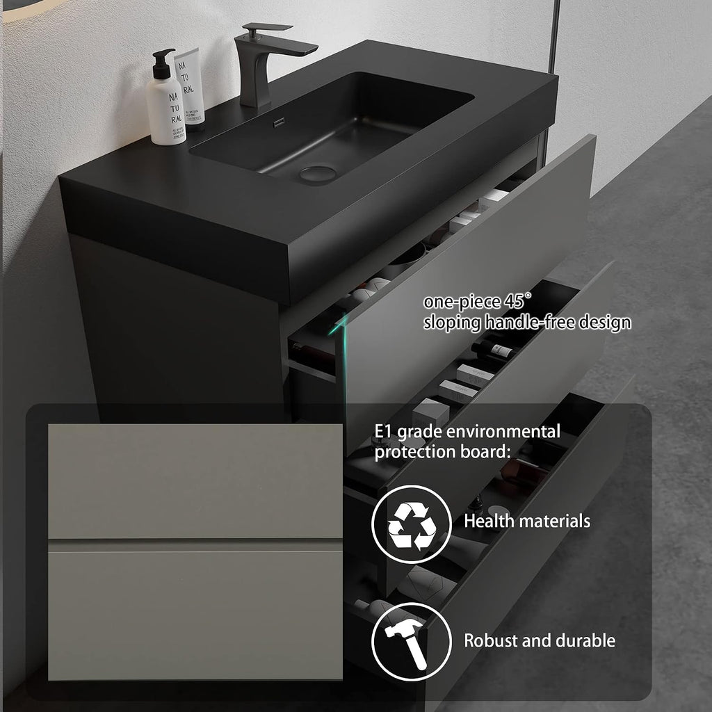 Alice 36 Inch Bathroom Vanity with Sink with Overflow, Large Storage Small Vanity for Modern Bathroom, One-Piece Sink Basin Minimalist Bathroom Sink Cabinet