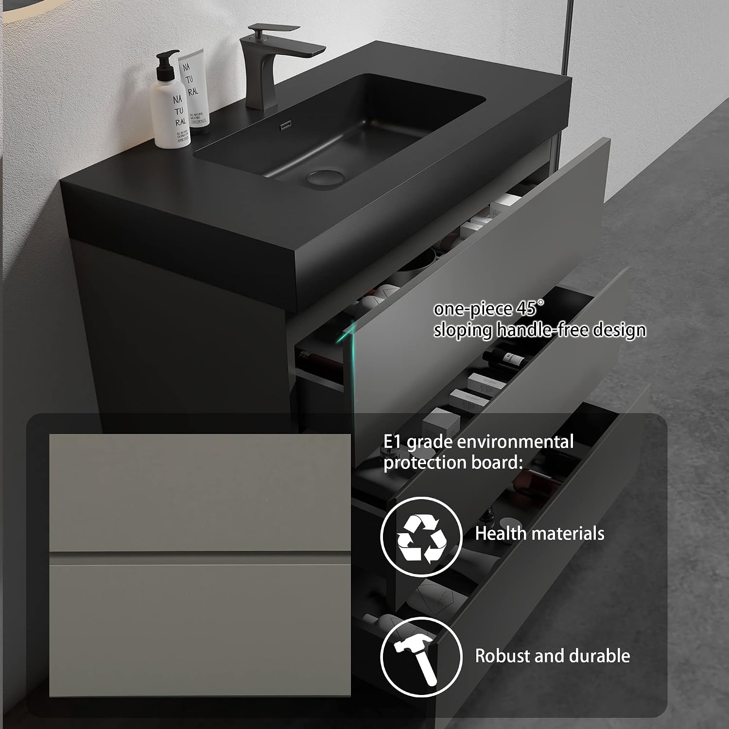 Alice 36 Inch Bathroom Vanity with Sink with Overflow, Large Storage Small Vanity for Modern Bathroom, One-Piece Sink Basin Minimalist Bathroom Sink Cabinet