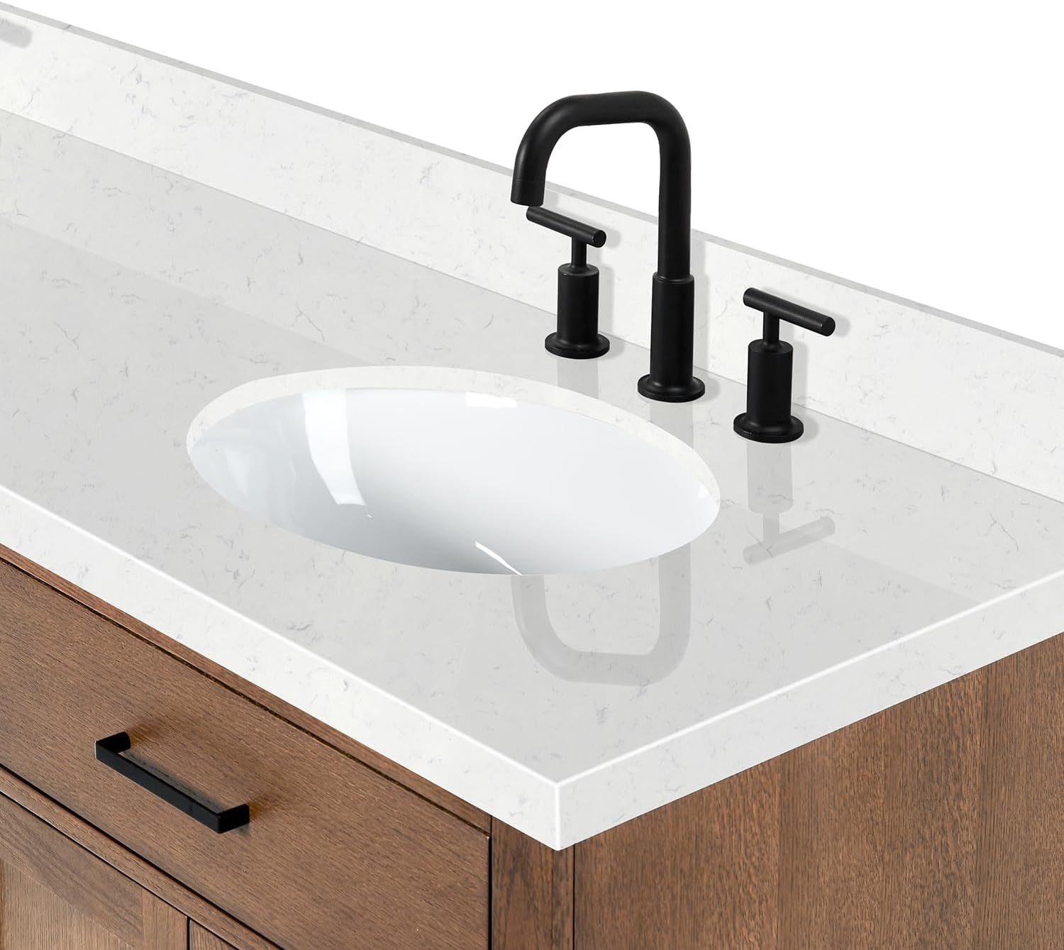 ARIEL Hepburn 72-inch Bathroom Vanity with Sink,Solid Wood, 1.5-inch Carrara White Quartz Countertop & Backsplash, Double Oval Porcelain Sink, 4 Soft Closing Doors, 6 Dovetail Drawers, Brown Oak