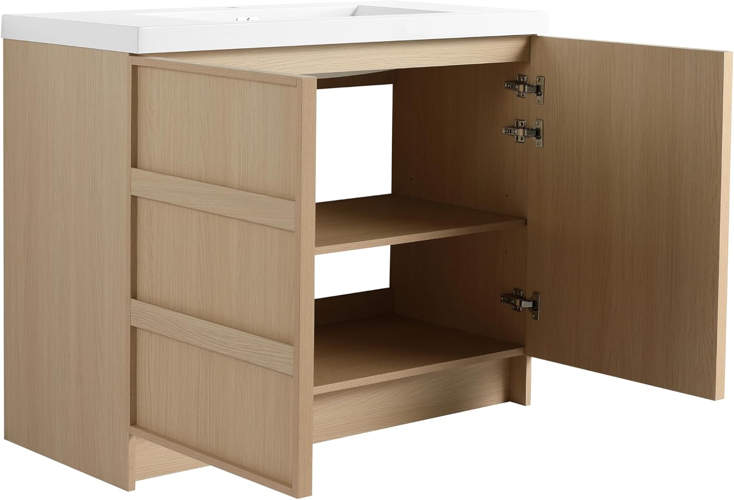 42' Bathroom Vanity with Sink, 42 Inch FreeStanding Vanity, Single Sink Floor Stand Vanity Combo, Modern Brown Bathroom Vanity Set with 2 Soft-Close Doors and Adjustable Shelf