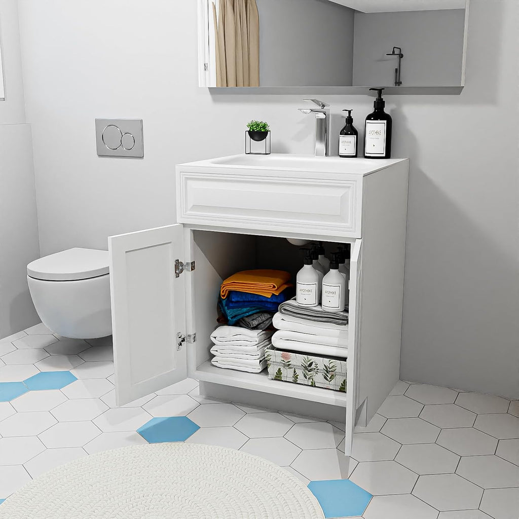 KitchenMan Bathroom Vanity Without Sink and Top 24 Inch Unassembled Bathroom Sink Cabinet not Include Handles, Double Door Bathroom Vanities for Bedroom, Antique White
