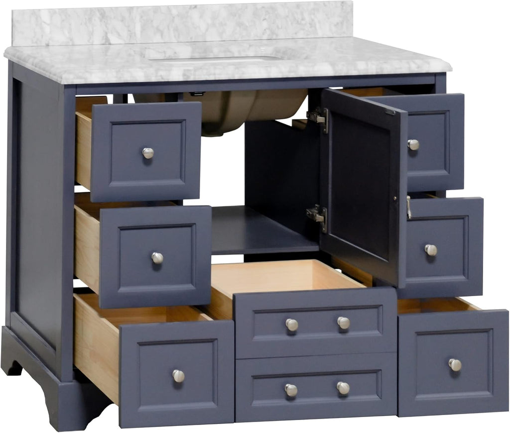 Kitchen Bath Collection Madison 42-inch Bathroom Vanity (Carrara/Marine Gray): Includes Marine Gray Cabinet with Authentic Italian Carrara Marble Countertop and White Ceramic Sink