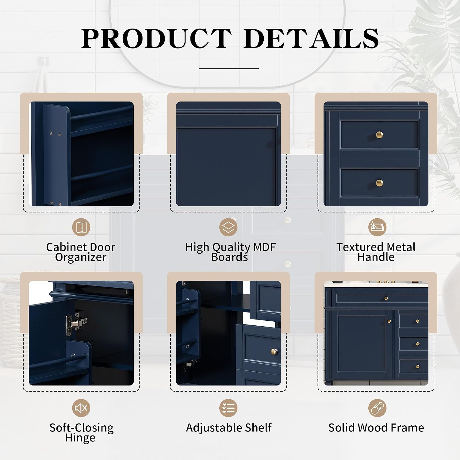 36'' Bathroom Vanity Without Top Sink, Modern Bathroom Storage Cabinet with 2 Drawers and a Tip-Out Drawer, Only Cabinet, Blue