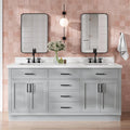 DKB Isabella 72 Inch Bathroom Vanity Double Sink — Grey Bathroom Vanity with Sink, 1.5' Edge Pure White Quartz Countertop, 4 Soft-Close Doors, 4 Dovetail Drawers, and 2 Tilt Drawers