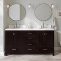 ARIEL Cambridge 66-inch Bathroom Vanity with Sink,Solid Wood, 1.5-inch Carrara White Quartz Countertop & Backsplash, Double Oval Porcelain Sink, 4 Soft Closing Doors, 6 Dovetail Drawers, Espresso