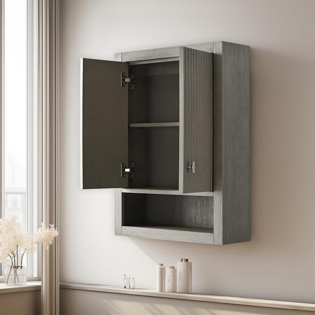 Vanity Art Vanity with Storage Cabinet & Shelves, Free-Standing Vanity with Soft-Closing Doors, Driftwood Gray, Golden Brushed Handware VA91-TC-DG-GB