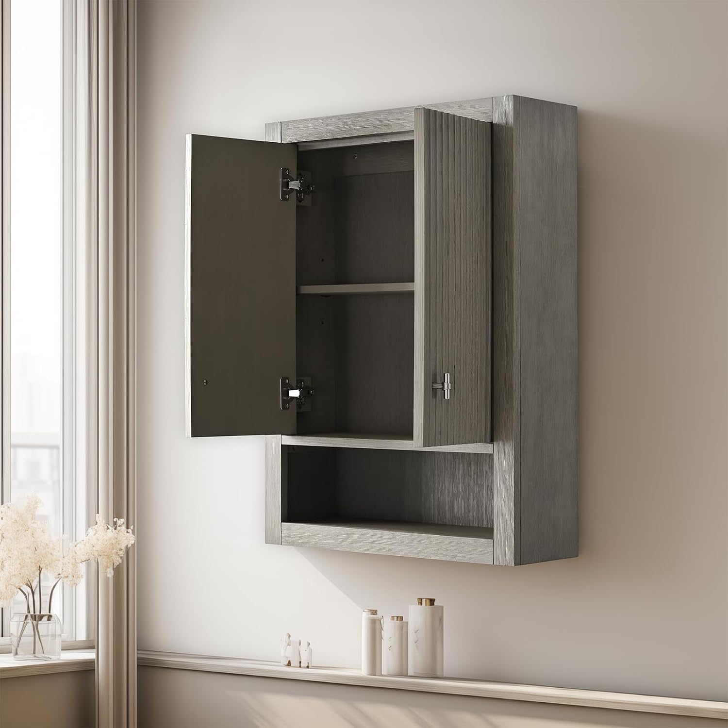 Vanity Art Vanity with Storage Cabinet & Shelves, Free-Standing Vanity with Soft-Closing Doors, Driftwood Gray, Golden Brushed Handware VA91-TC-DG-GB
