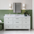 ARIEL Monroe 66-inch Bathroom Vanity with Sink,Solid Wood, 1.5-inch Italian Carrara Marble Countertop, Single Oval Porcelain Sink, Dovetail Drawers, Grey