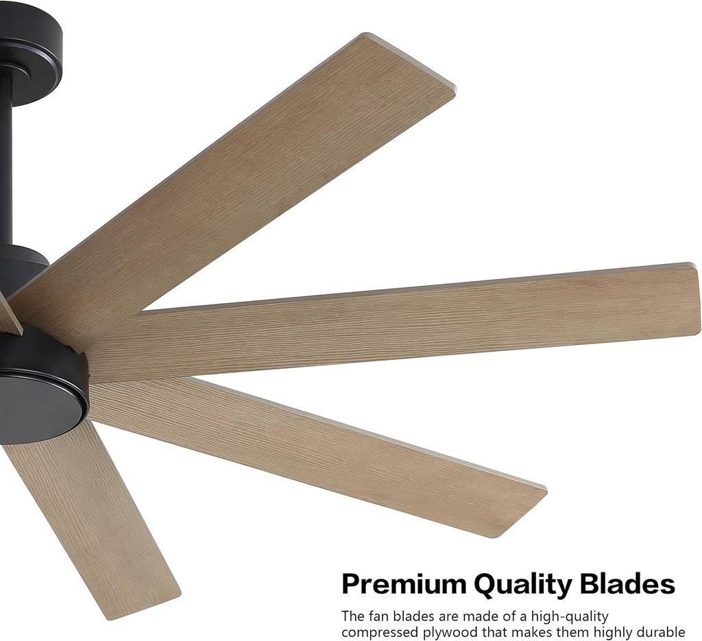 WINGBO 72' Large DC Ceiling Fans without Lights, 3 Downrods, 8 Plywood Blades, 6-Speeds Reversible DC Motor, Indoor Ceiling Fan No Lights for Bedroom Living Room Patio, Black and Gray