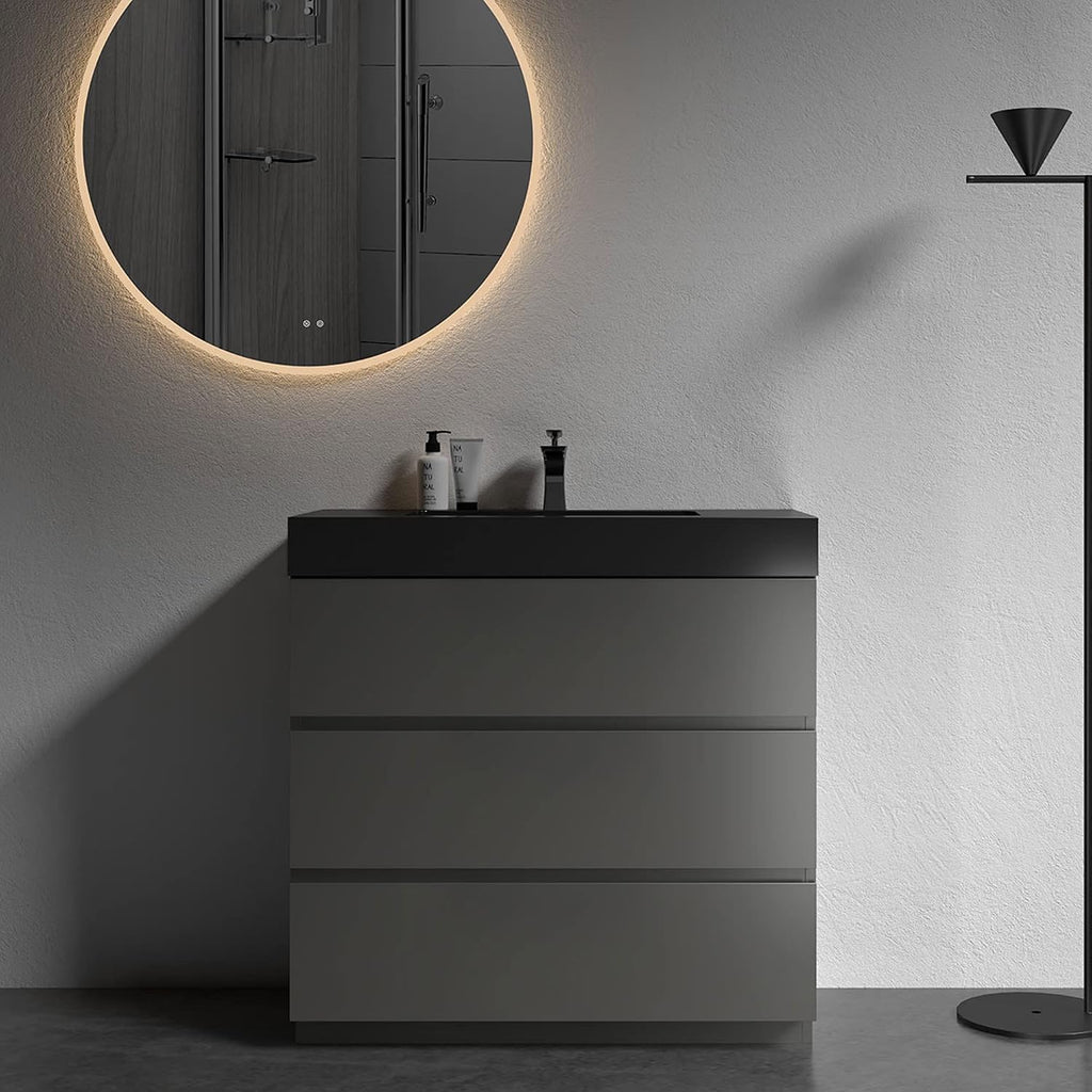 Alice 36 Inch Bathroom Vanity with Sink with Overflow, Large Storage Small Vanity for Modern Bathroom, One-Piece Sink Basin Minimalist Bathroom Sink Cabinet