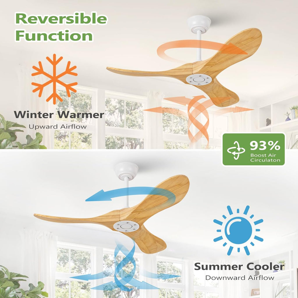42 Inch Solid Wood Ceiling Fan No Light,Propeller Outdoor Ceiling Fans Without Lights with Wall Switch and Remote Control,Quiet DC Motor,3 Blades Ceiling Fan for Patios,Living Room,Bed Room