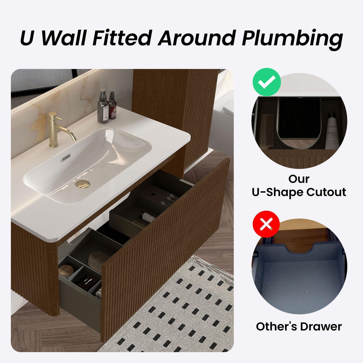 36 Inch Bathroom Vanity with Sink, Modern Floating Vanity with Push Open Soft Close Drawer, Large Storage for Powder Room, Brushed Black Oak, Fully Assembled - Camellia Collection