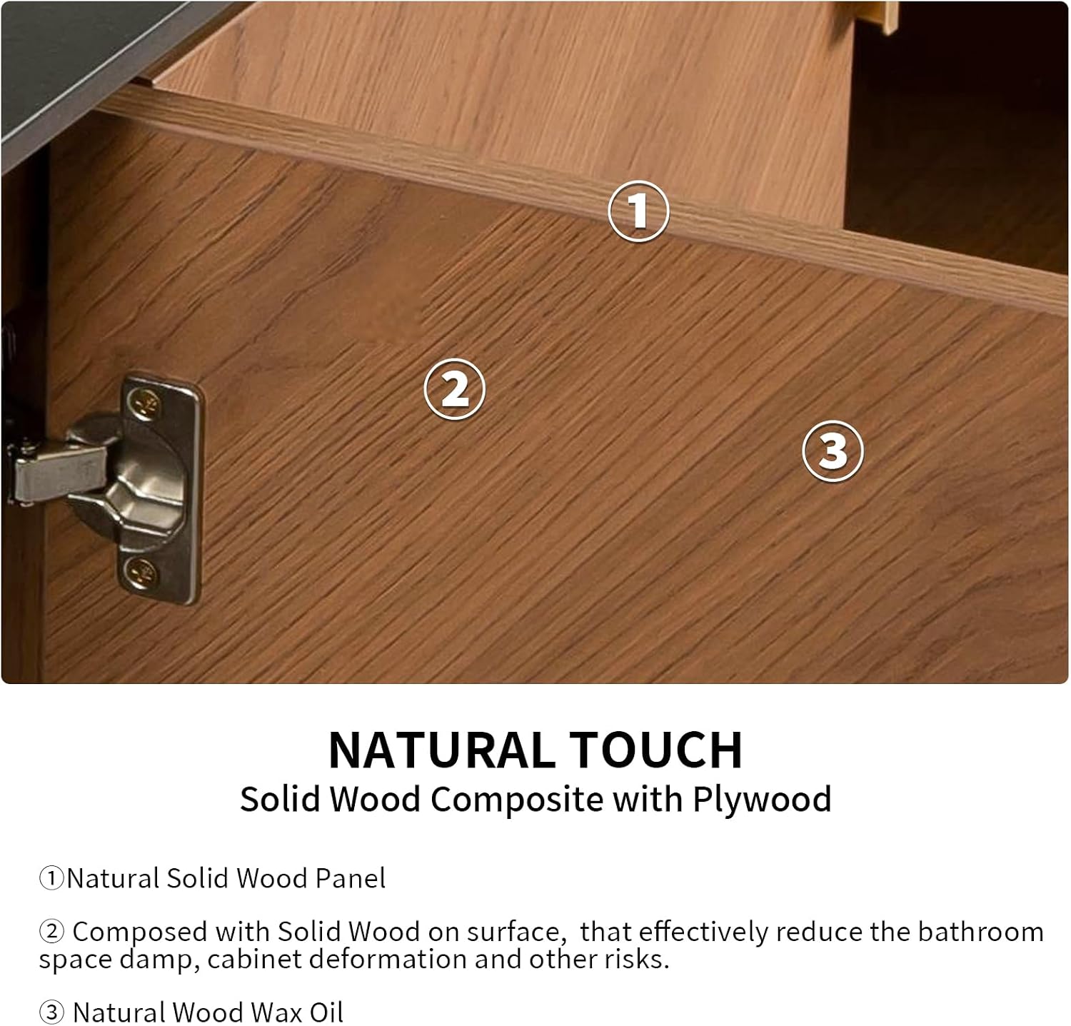LKTART 60 Inch Bathroom Vanity Double Sink, Double Sink Bathroom Vanity with White Round Ceramic Basins, 4 Doors Modern Wall Mounted Bathroom Storage Cabinet, Black Sintered Stone Countertop, Brown