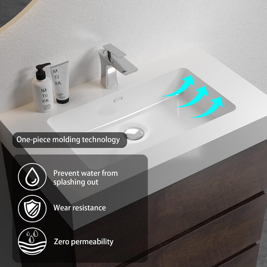 Alice 30 Inch Bathroom Vanity with Sink with Overflow, Large Storage Small Vanity for Modern Bathroom, One-Piece Sink Basin Minimalist Bathroom Sink Cabinet