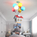 Kids House Shape Ceiling Light Colorful Balloon Wood Chandelier Cartoon House Shape with Acrylic lampshade Sputnik Ceiling Light for Girls Boys Kid's Bedroom (D18.1*H22.8IN (8 Light))