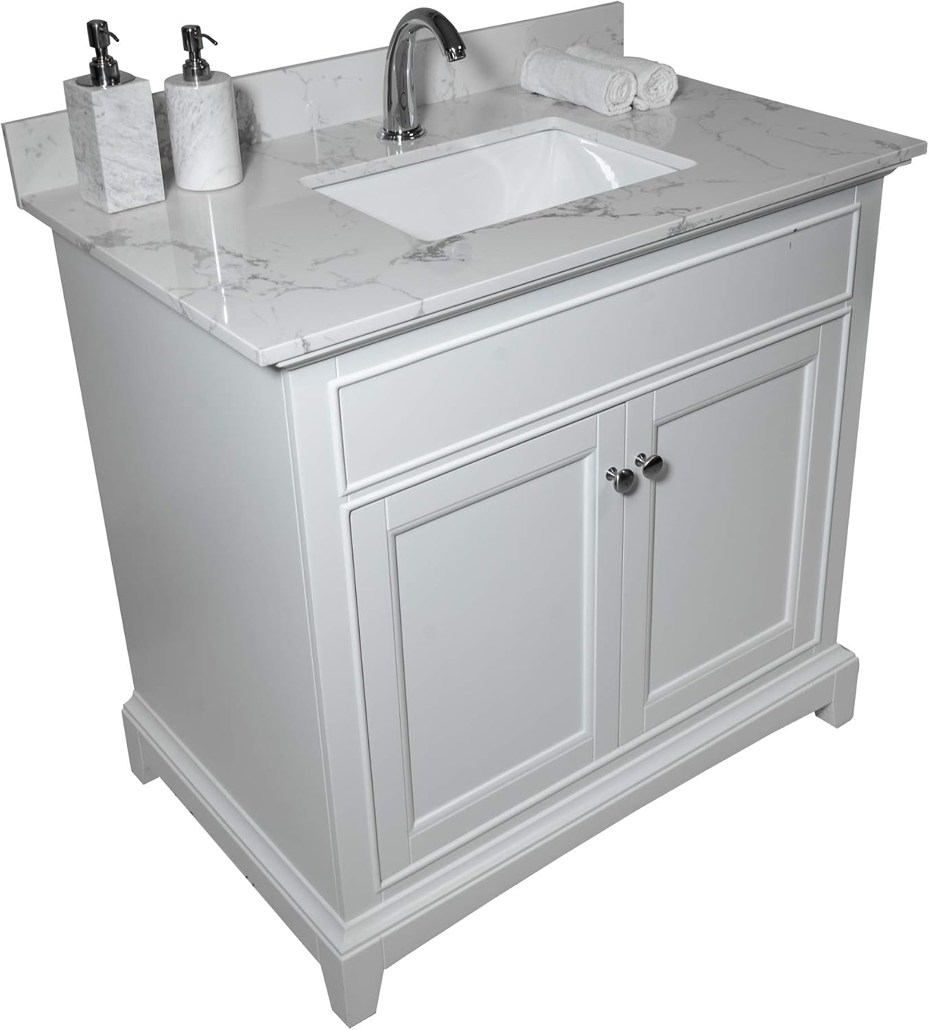 Runboll 37 x 22 inch Vanity Top Artificial Marble Stone Bathroom Vanity Sink Top Double Rectangle Under-mount Ceramic Sink with Single Faucet Holes and 1 Backsplash