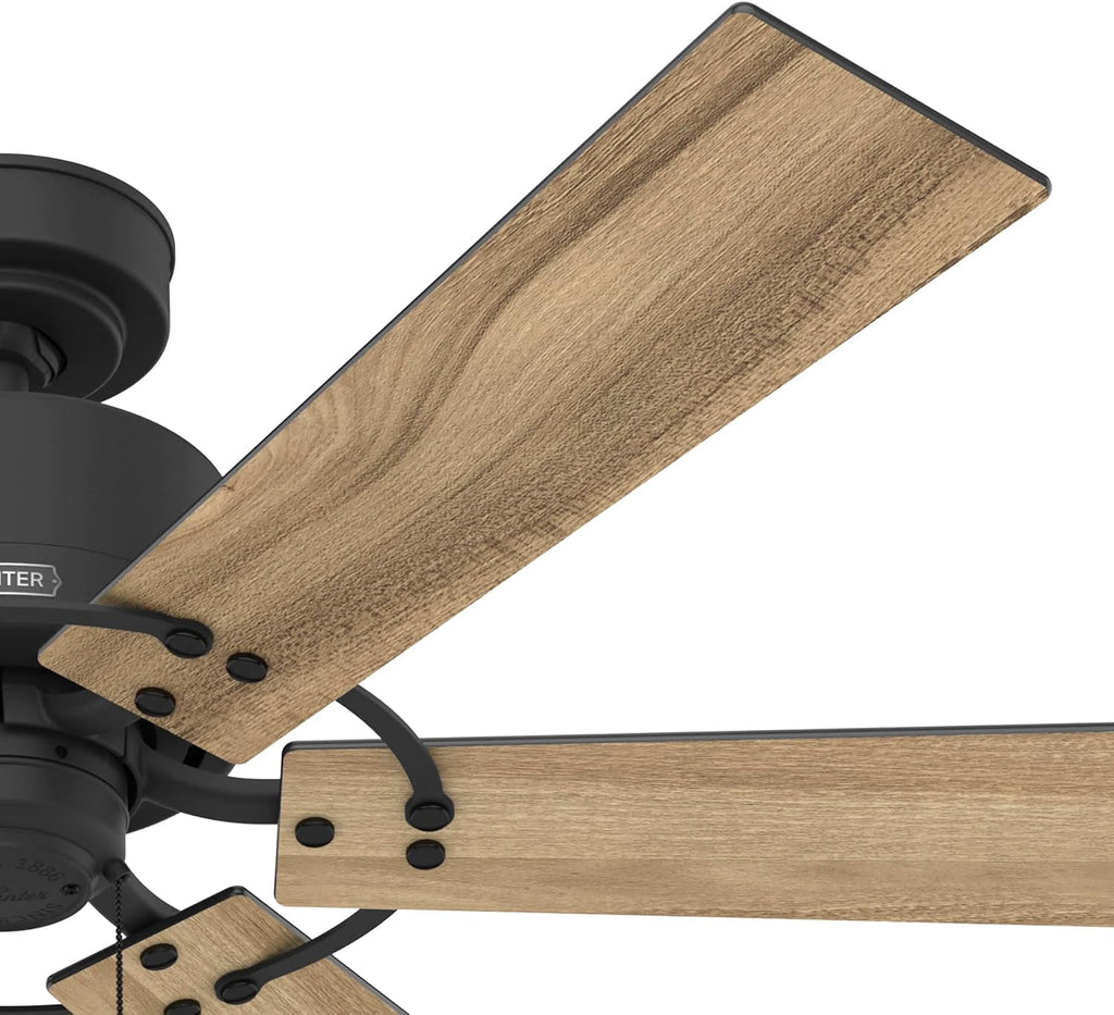 Hunter 52 inch Indoor Ceiling Fan No Light - Black Ceiling Fan without Light, 6 Blades, Standard Mount, For Bedroom, Living Room, or Kitchen, Pull Chain - Gilrock 51817, Matte Black