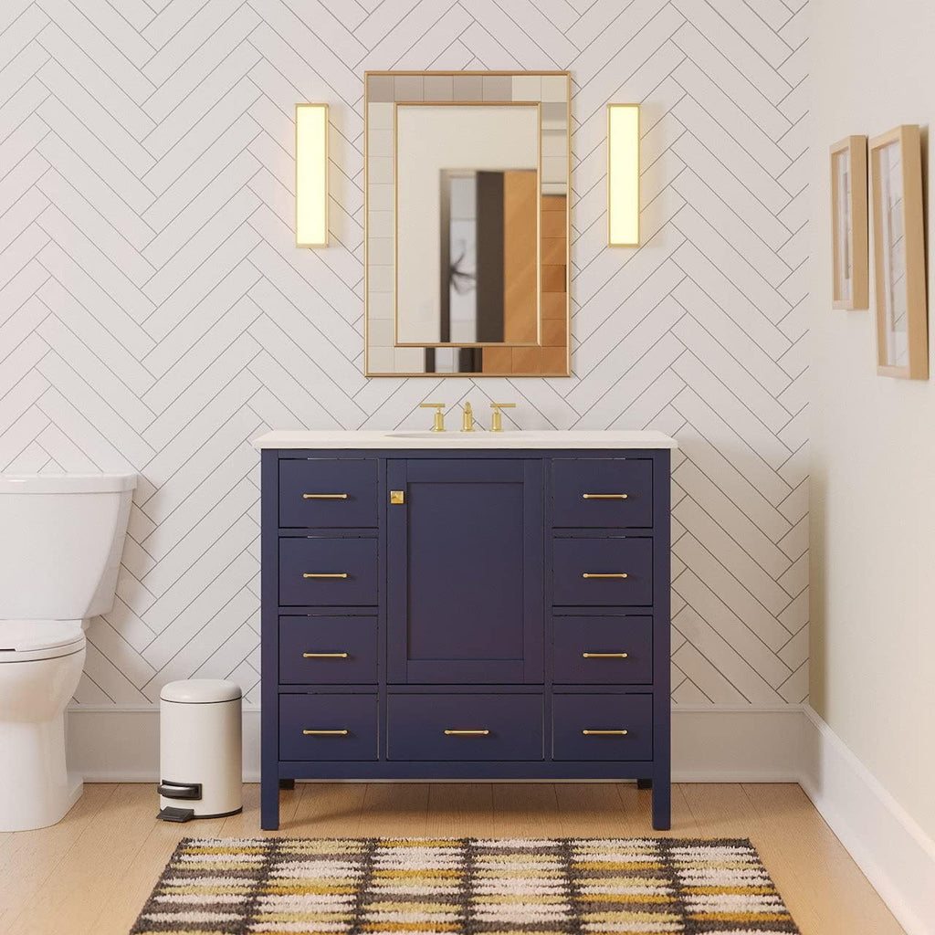 Horizon 42-inch Bathroom Vanity (Engineered White/Royal Blue): Includes Royal Blue Cabinet with Engineered White Countertop and White Ceramic Sink