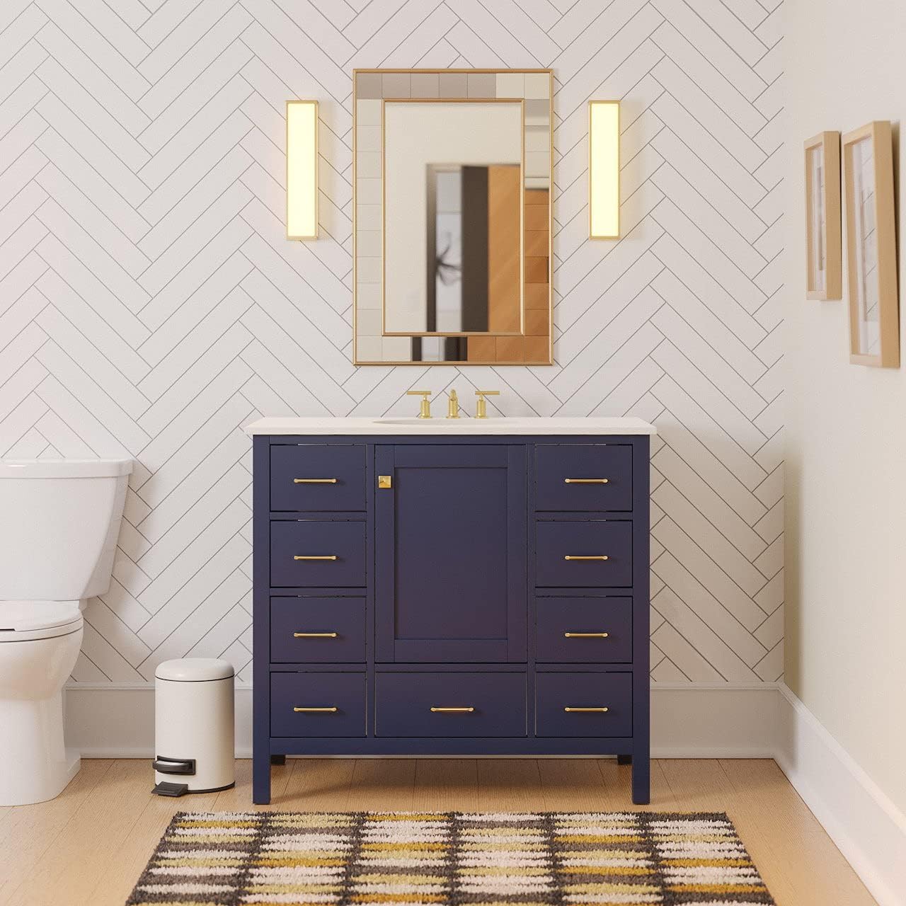 Horizon 42-inch Bathroom Vanity (Engineered White/Royal Blue): Includes Royal Blue Cabinet with Engineered White Countertop and White Ceramic Sink