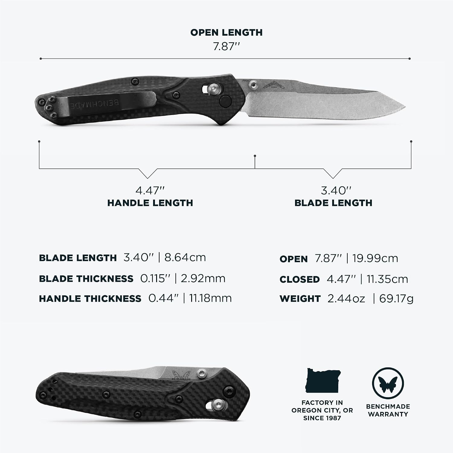 Benchmade - Osborne, Every Day, Outdoor, Folding Knife, Reverse Tanto Blade with Black Carbon Fiber Handle (940-1)