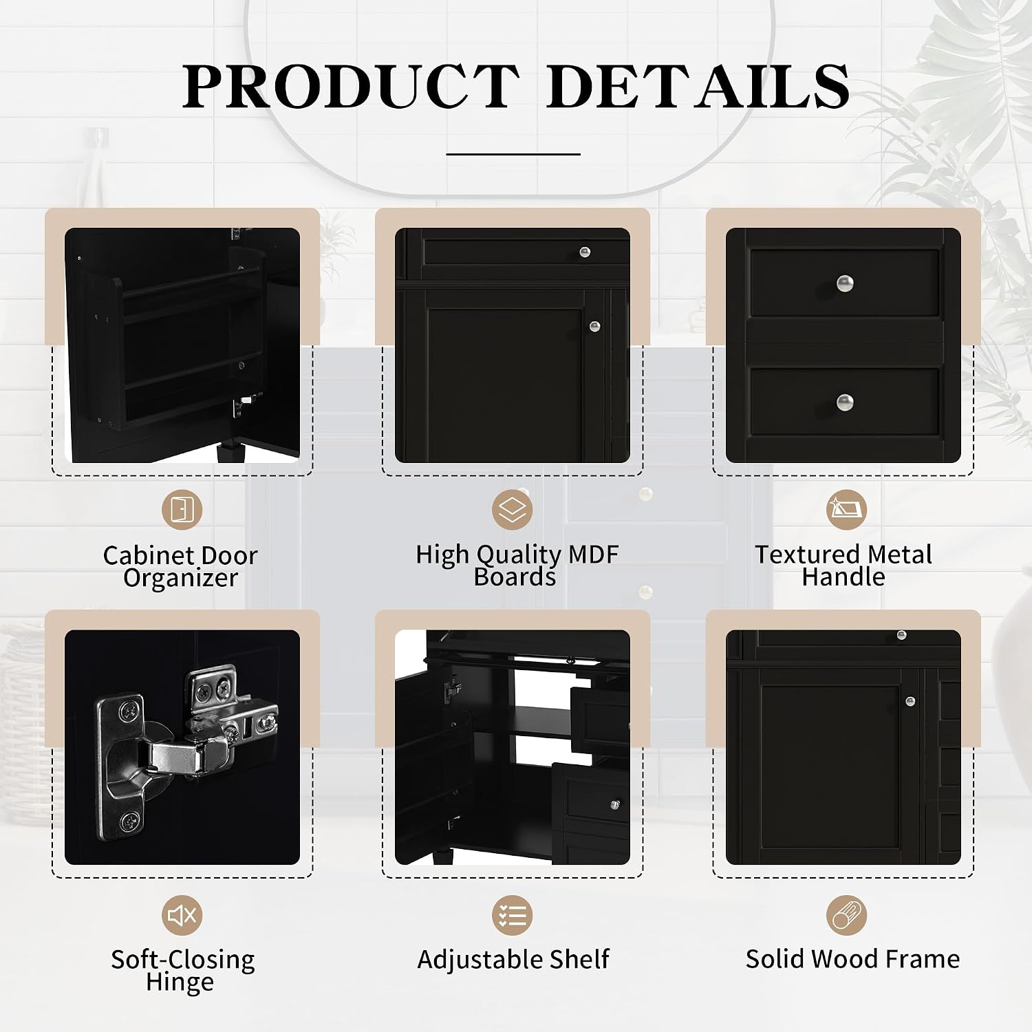 36'' Bathroom Vanity Without Top Sink, Modern Bathroom Storage Cabinet with 2 Drawers and a Tip-Out Drawer, Only Cabinet, Black