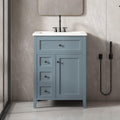 24' Bathroom Vanities Sink Set, Cabinet with Multi-Functional Tip-Out Drawer and Adjustable Shelf, Soft-Closing Door, Solid Wood Legs, Gray Blue