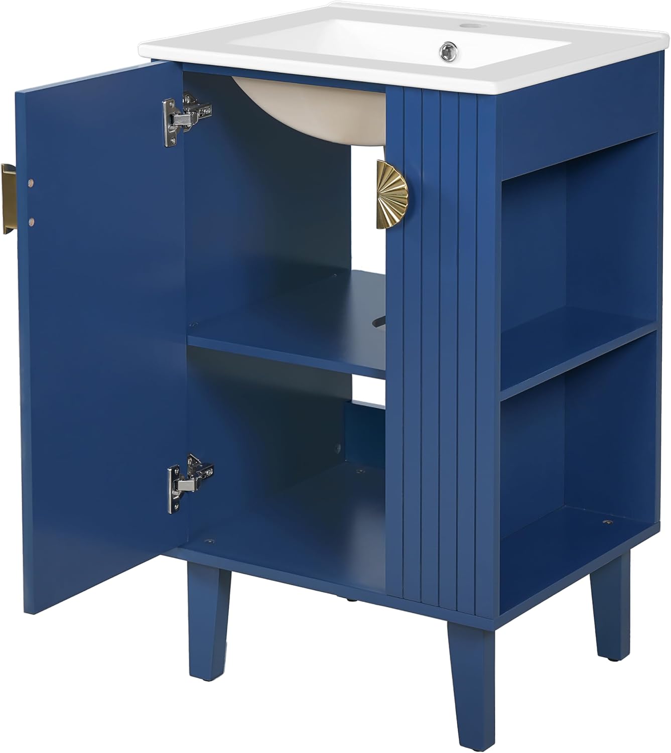 VilroCaz Modern 20'' Bathroom Vanity with Top Ceramic Sink, Freestanding Single Vanity Set Bathroom Storage Cabinet with Soft Closing Door, Chic Half-Moon Pulls (Blue-10.16)