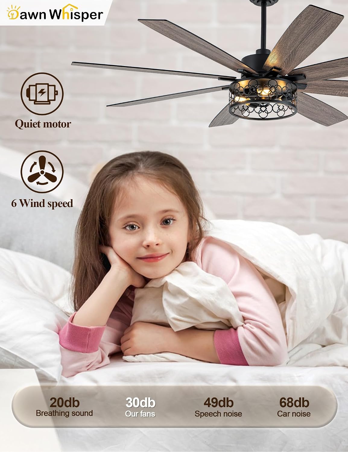 Dawn Whisper Farmhouse 72 Inch Ceiling Fans with Lights and Remote Quiet and Reversible DC Motor Black Industrial Rustic Caged Ceiling Fan for Bedroom Living Room Covered Patio