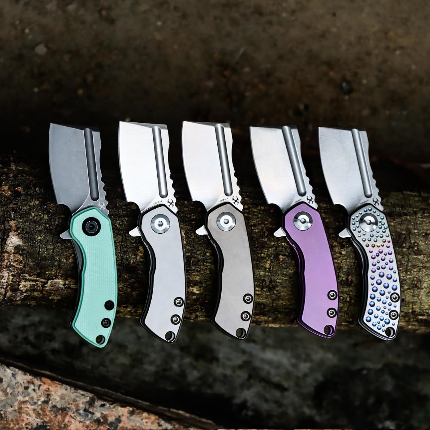 KANSEPT Knives Mini Korvid Cleaver Mini Pocket Knife for Men 1.45'' Satin CPM-S35VN Blade,Bronze Anodized Titanium Handle,EDC Folding Knife K3030A3