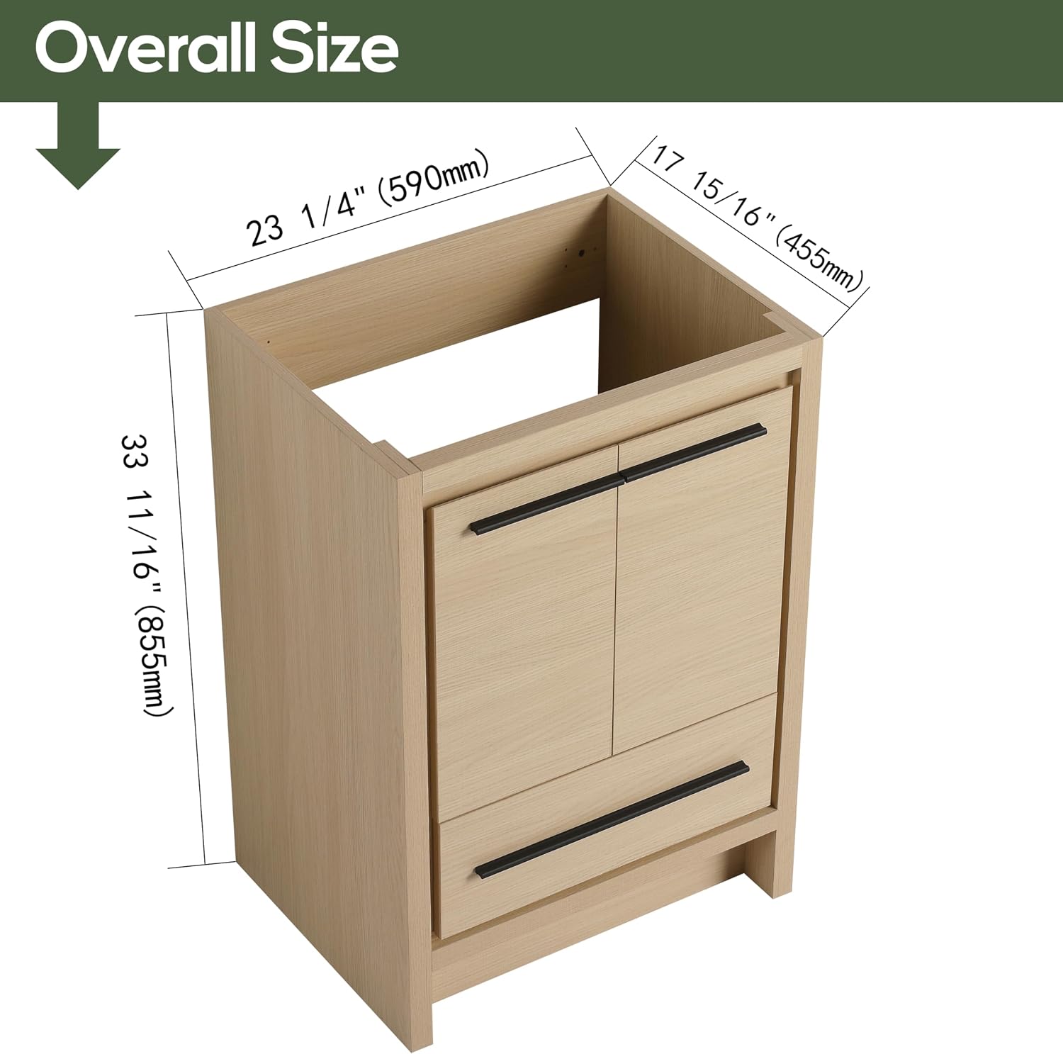 24 Inch Bathroom Vanity Without Sink, 24' Freestanding Vanity Without Sink Top, Sturdy Plywood Wooden Cabinet and 1 Drawer with Stainless Steel Slide Rails, Modern Floor-Standing Cabinet