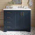ARIEL Taylor 42-inch Bathroom Vanity with Sink,Solid Wood, 1.5-inch Italian Carrara Marble Countertop, Single Rectangular Porcelain Sink, 2 Soft Closing Doors, 5 Dovetail Drawers, Midnight Blue