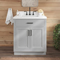 ARIEL Hepburn 30-inch Bathroom Vanity with Sink,Solid Wood, 1.5-inch Carrara White Quartz Countertop & Backsplash, Single Rectangular Porcelain Sink, 2 Soft Closing Doors, 1 Dovetail Drawers, Grey