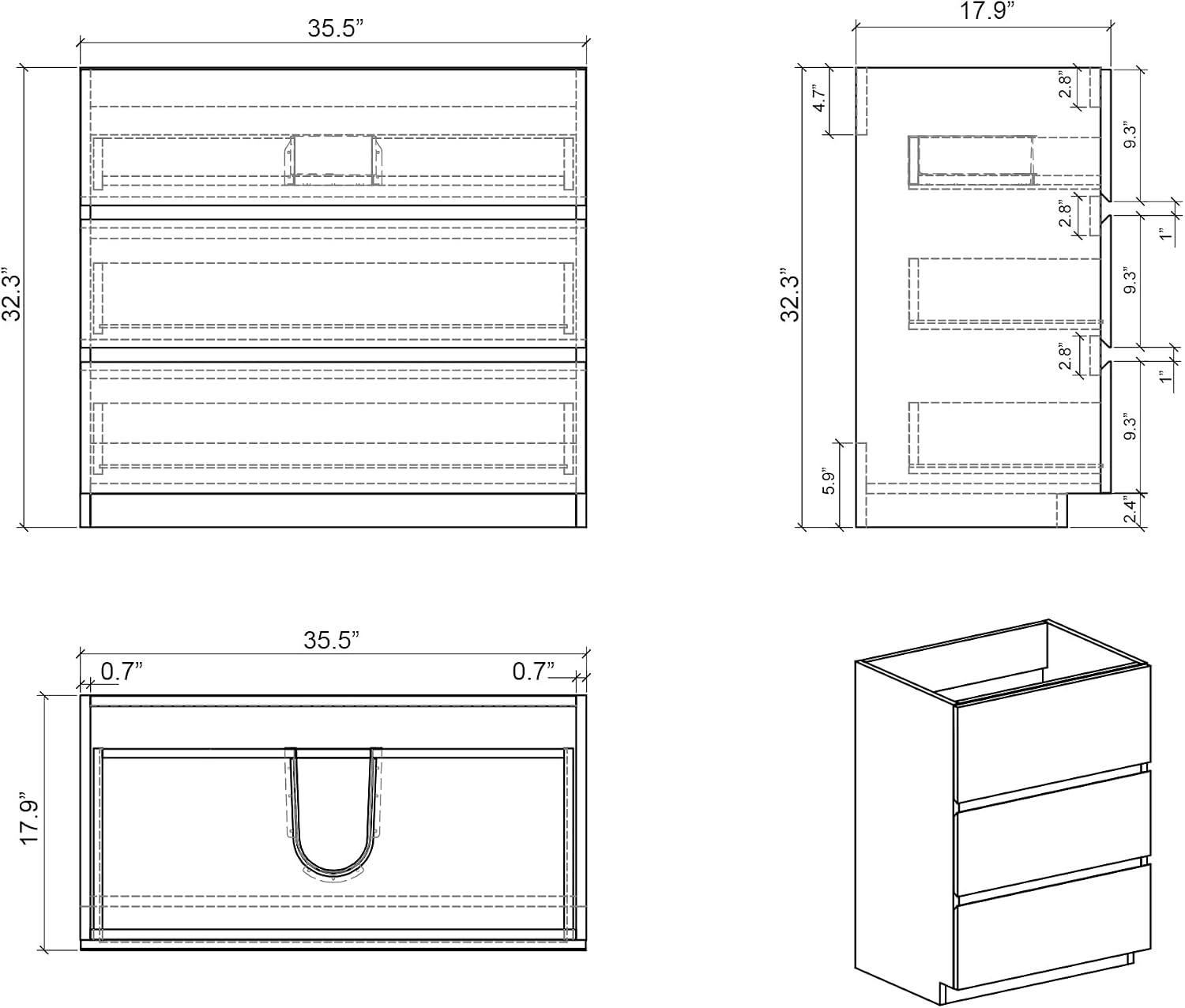 Alice 36 Inch Bathroom Vanity with Sink with Overflow, Large Storage Small Vanity for Modern Bathroom, One-Piece Sink Basin Minimalist Bathroom Sink Cabinet