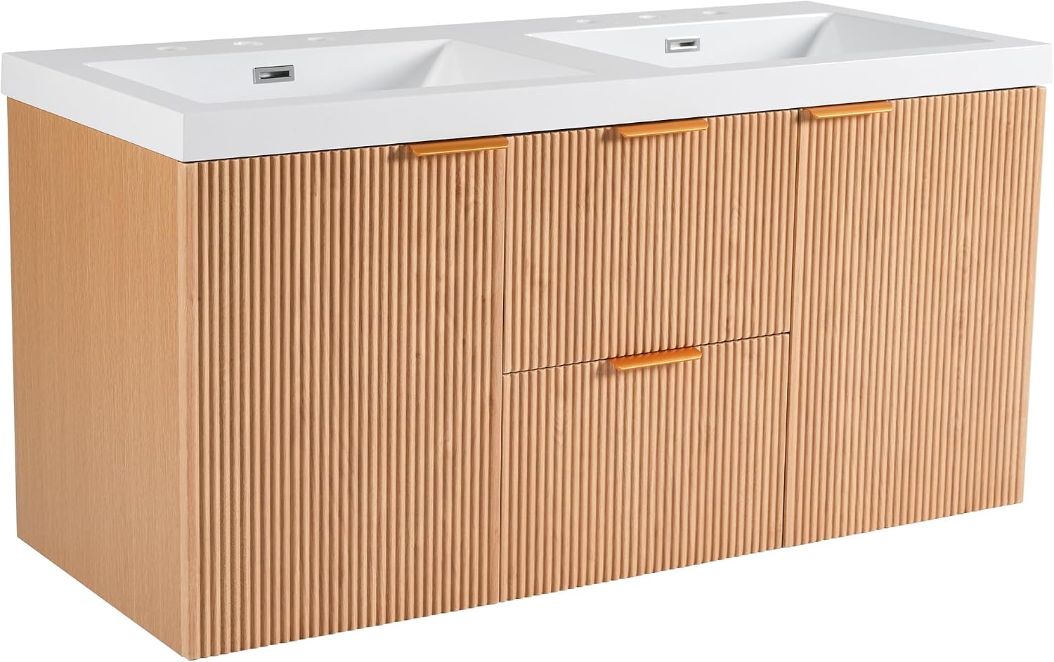 48 inch Bathroom Vanity with Sink Combo, Floating Double Sink Bathroom Vanities with SMC Resin Top, MDF Cabinet, Wall-Mounted Vanities for Large Bathrooms (48''-Wood)