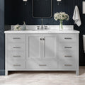 ARIEL Cambridge 60-inch Bathroom Vanity with Sink,Solid Wood, 1.5-inch Italian Carrara Marble Countertop, Single Rectangular Porcelain Sink, 2 Soft Closing Doors, 9 Dovetail Drawers, Grey