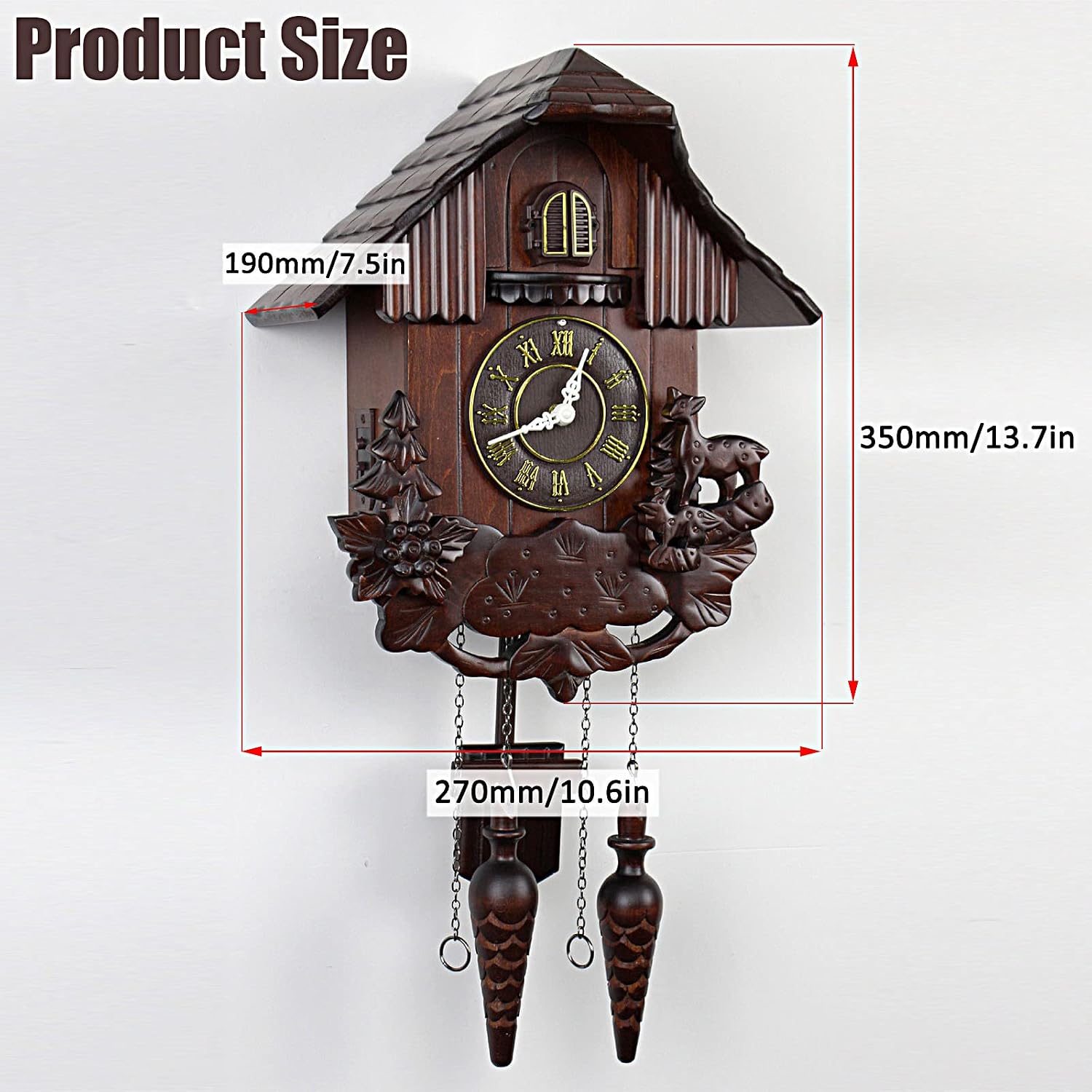 Cuckoo Clocks,Wall Clock,Cuckoo Clocks for Wall,Solid Wood Cuckoo Clock Vintage Singing Bird,Home Decor and Swinging Pendulum Cuckoo Clock Hand Carved