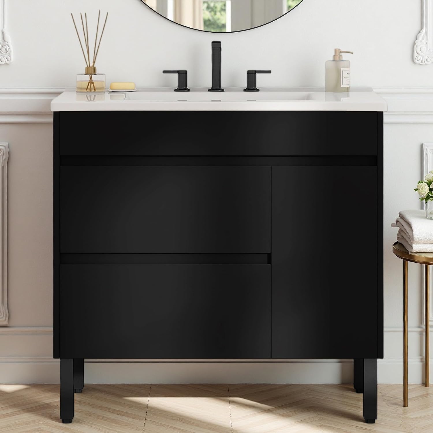 YITAHOME 36 Inch Bathroom Vanity with Sink, Bathroom Cabinet Vanity for Media Space, Freestanding Storage Bathroom Vanity with 1 Soft Closing Cabinet & 2 Drawers