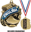 English Medals - 1 1/2' Gold English Medal, Great Academic Awards with Custom Engraving