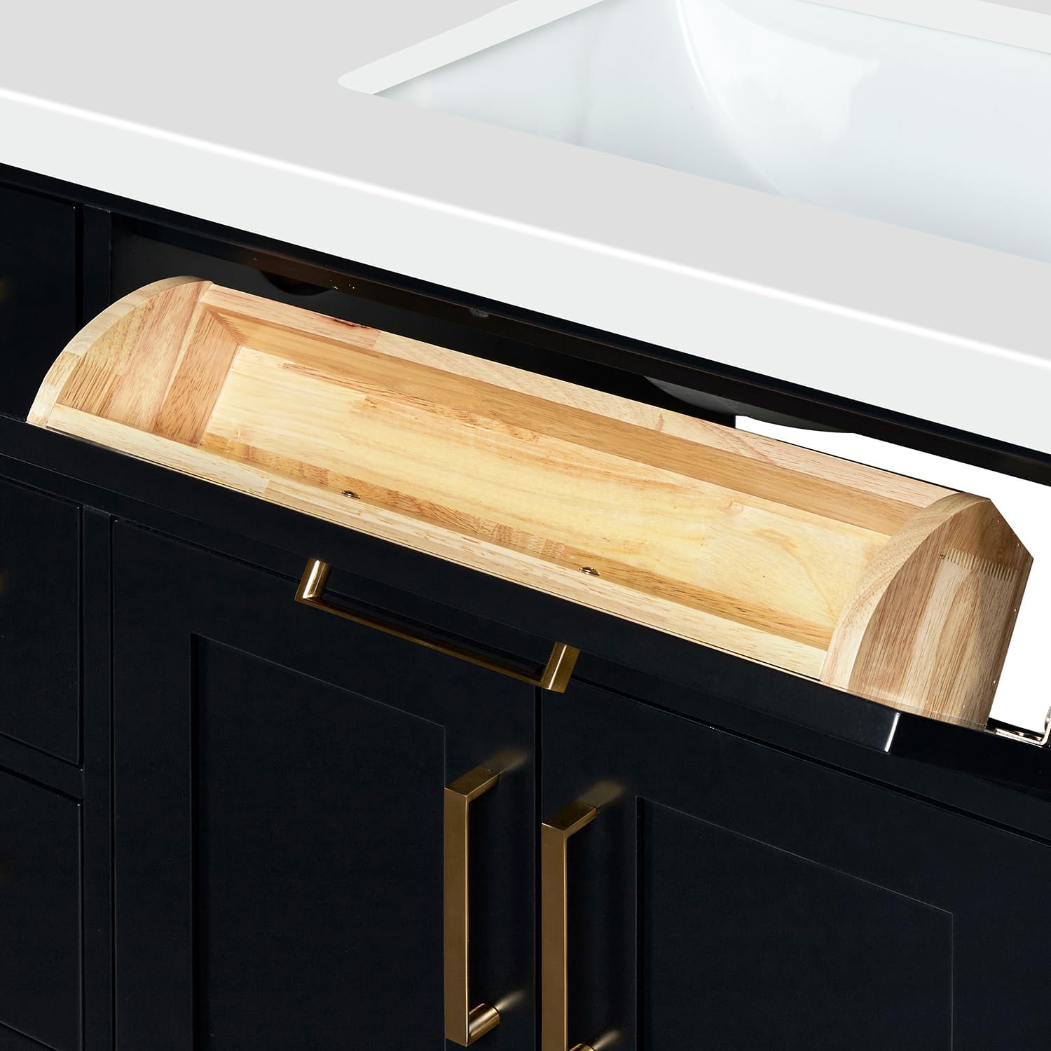 ARIEL Hepburn 48-inch Bathroom Vanity with Sink,Solid Wood, 1.5-inch Pure White Quartz Countertop & Backsplash, Single Rectangular Porcelain Sink, 2 Soft Closing Doors, 9 Dovetail Drawers, Black