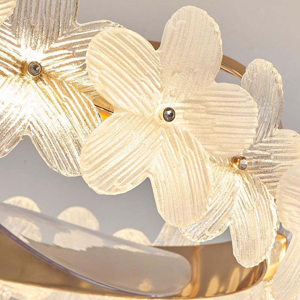 Glass Flower Ceiling Fan with Lights Remote Control 360° Rotating Ceiling Fan Light Invisible Reversible Blades Dimmable LED Fan Lamp for Girls Bedroom Kids Room Children Kitchen