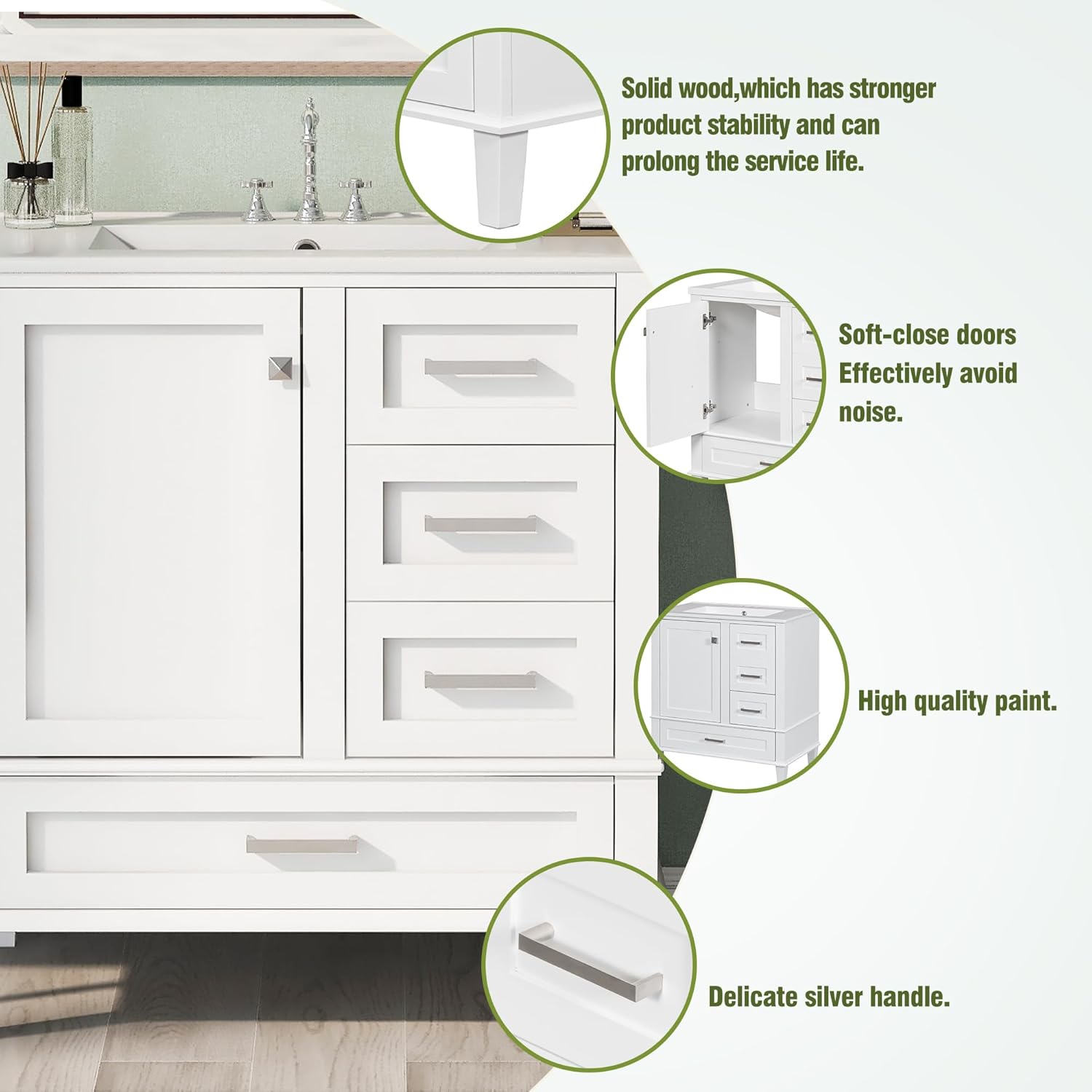 Mirightone 30' Bathroom Vanity with Sink, Bathroom Vanity with Sink 30 Inch, 30 in Vanity with Top for Bathroom, 30 Vanity and Sink Combo with 3 Drawers and 1 Soft Closing Door (White)